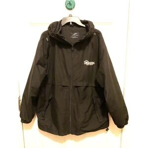 UltraClub Windbreaker Jacket Mens Medium Black Embroidered Logo Hood Lined